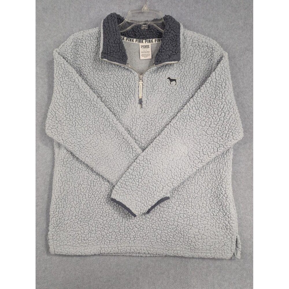 PINK Victoria's Secret Pullover Womens Small Sherpa Fleece Quarter Zip Dog